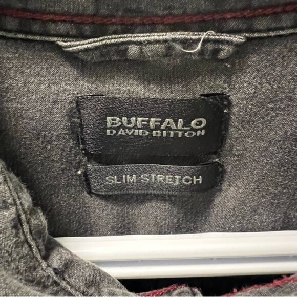 BUFFALO by David Bitton Black Grey Denim Slim Stretch Long Sleeve Shirt Size Med - Picture 4 of 5